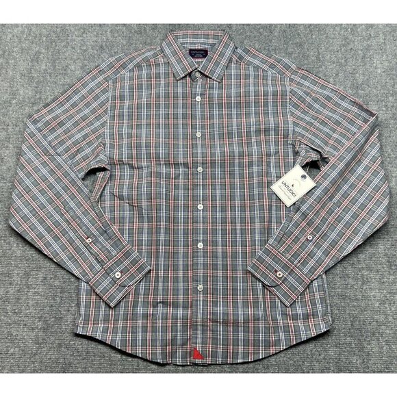 UNTUCKit Marzemino Shirt Mens S Gray Blue Red Plaid Button Up Long Sleeve New - Picture 1 of 9